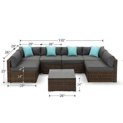 COSIEST 7-Piece 6-Seats Outdoor Brown Wicker Patio Sectional Sofa Set with Coffee Table
