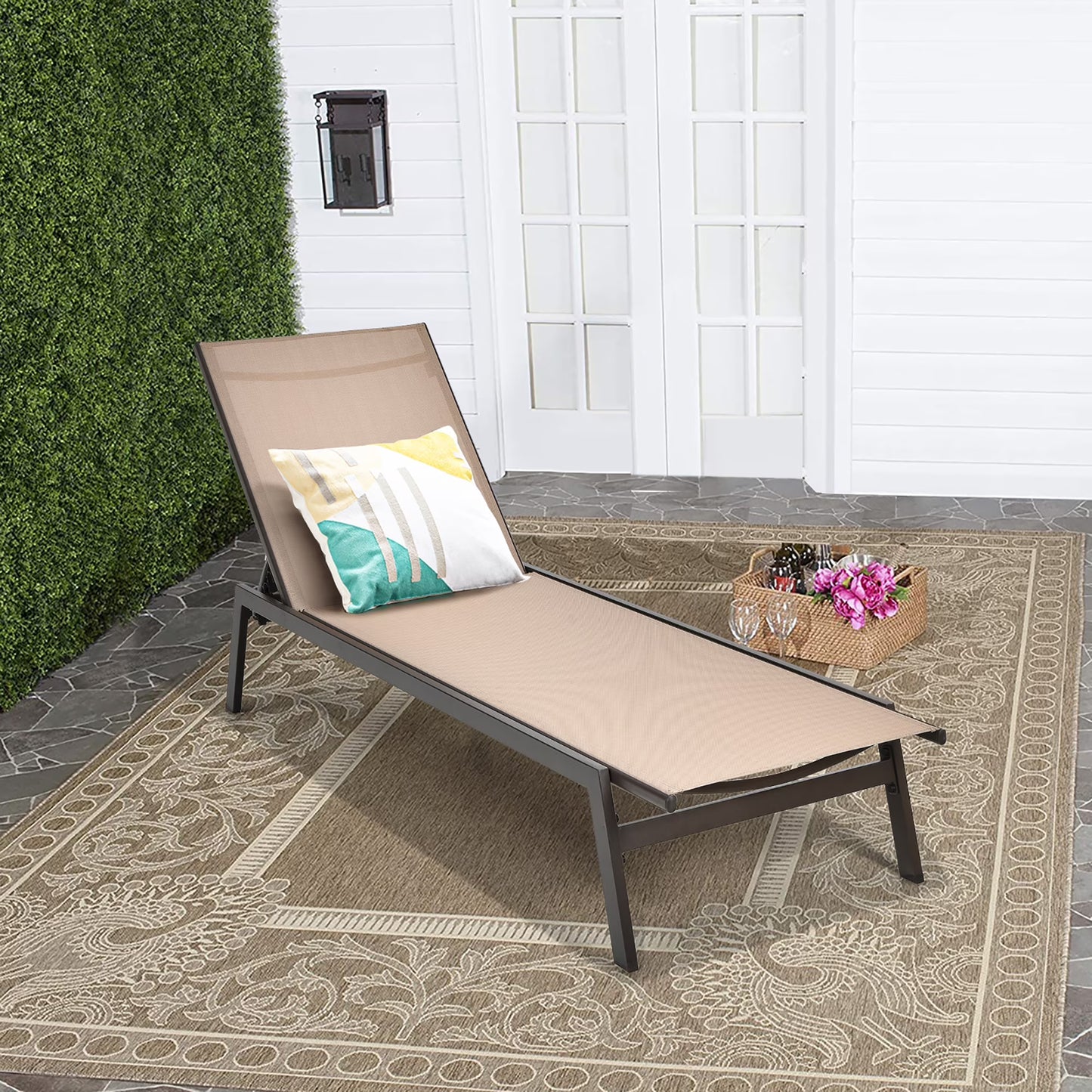 Costway Patio Lounge Chair Chaise Recliner Back Adjustable Garden Deck Brown