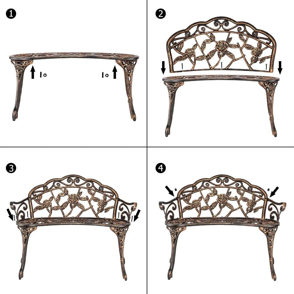 Zimtown Courtyard Park Outdoor Patio Bench Leisure Rose Cast Aluminum Chair, Metal Loveseat Bench for Garden Patio, Porch, Deck, Bronze
