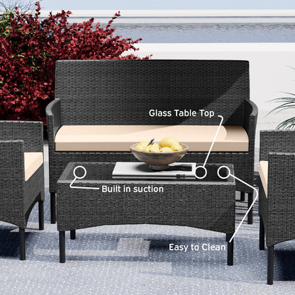 Nestl 4-Piece Outdoor Patio Furniture Set, Wicker Patio Conversation Set, Black/Beige