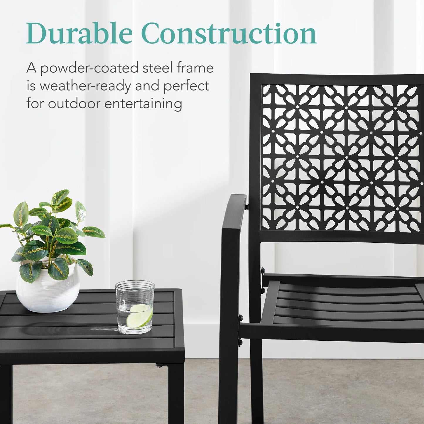 Best Choice Products 3-Piece Stackable Steel Outdoor Conversation Bistro Set, Patio Chat Furniture w/2 Chairs, Table- Black