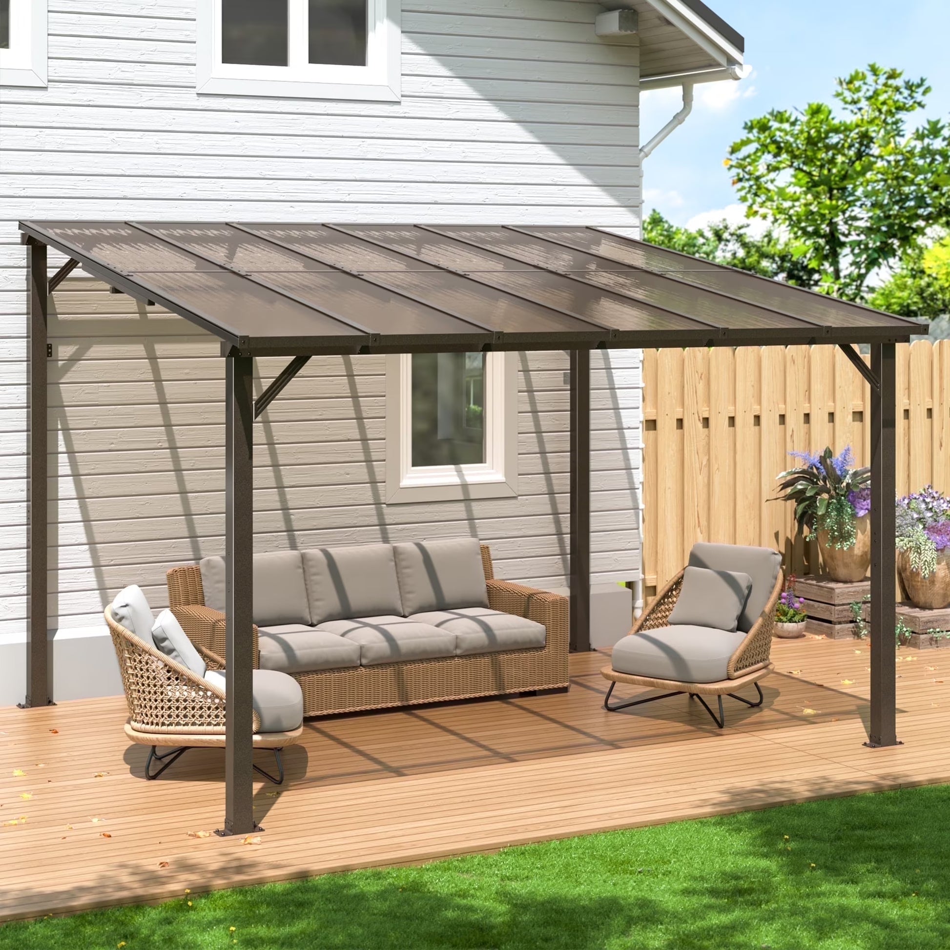 NETAJE 10'x14' Gazebo, Outdoor Wall Mounted Gazebo & Pergola with Aluminum Frame for Patio, Porch and Backyard