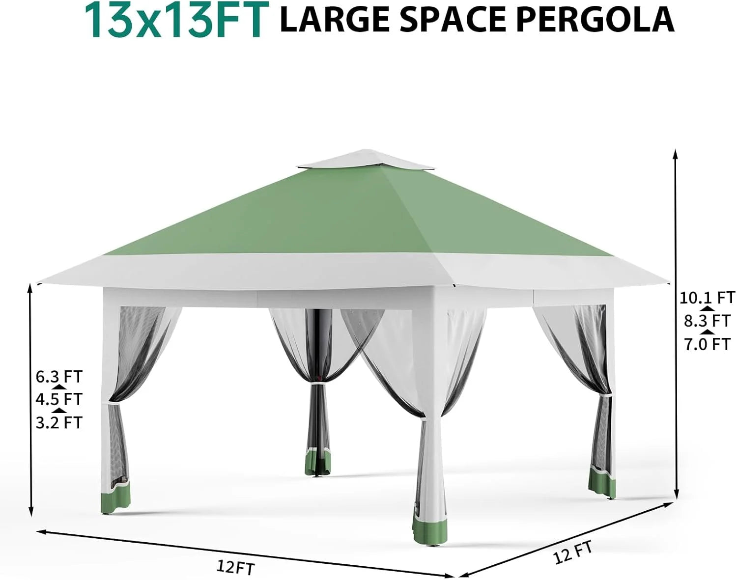Instant Pop Up Patio Gazebo 13x13FT Canopy Tent with Full Netting for Family Parties and Outdoor Activities(Olive)