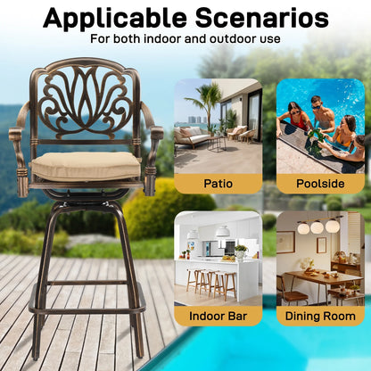 Ktaxon 2Pcs Outdoor Swivel Bar Stools, Weather Resistant Patio Bar Height Chairs, Cast Aluminum Bar Dining Seatings for Pool Deck Balcony (Elizabethan Back)