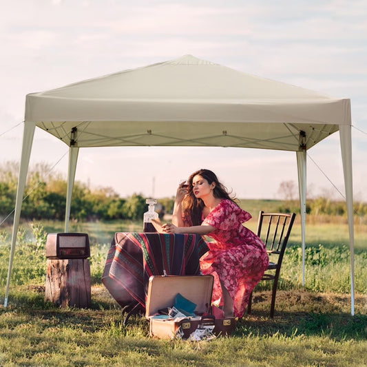 Spaco 10x10 FT pop up canopy with 2 Windows And 2 Doors, Instant Canopies Portable Gazebo UV Resistant Waterproof Enclosed Canopy Tent for Outdoor Events, Patio, Backyard, Party, Khaki