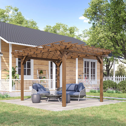 Outsunny 12' x 10' Wooden Pergola Grape Trellis, Outdoor Gazebo for Garden, Patio, Backyard, Deck, Gray