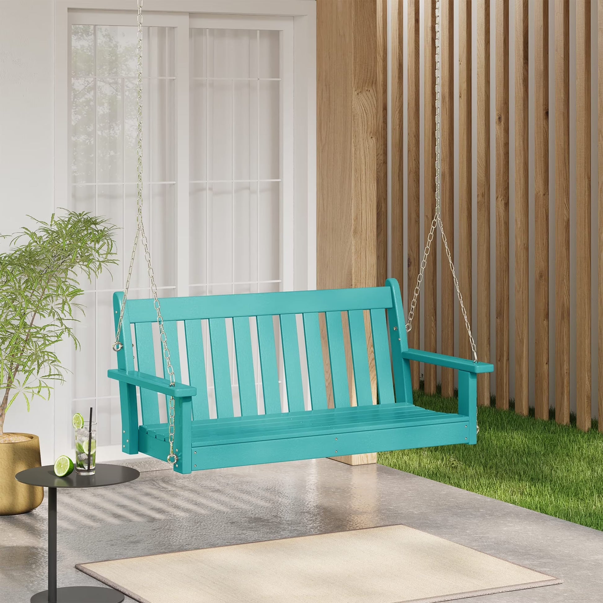 WestinTrends Malibu Outdoor Patio HDPE Hanging Front Porch Swing Bench, Dark Brown