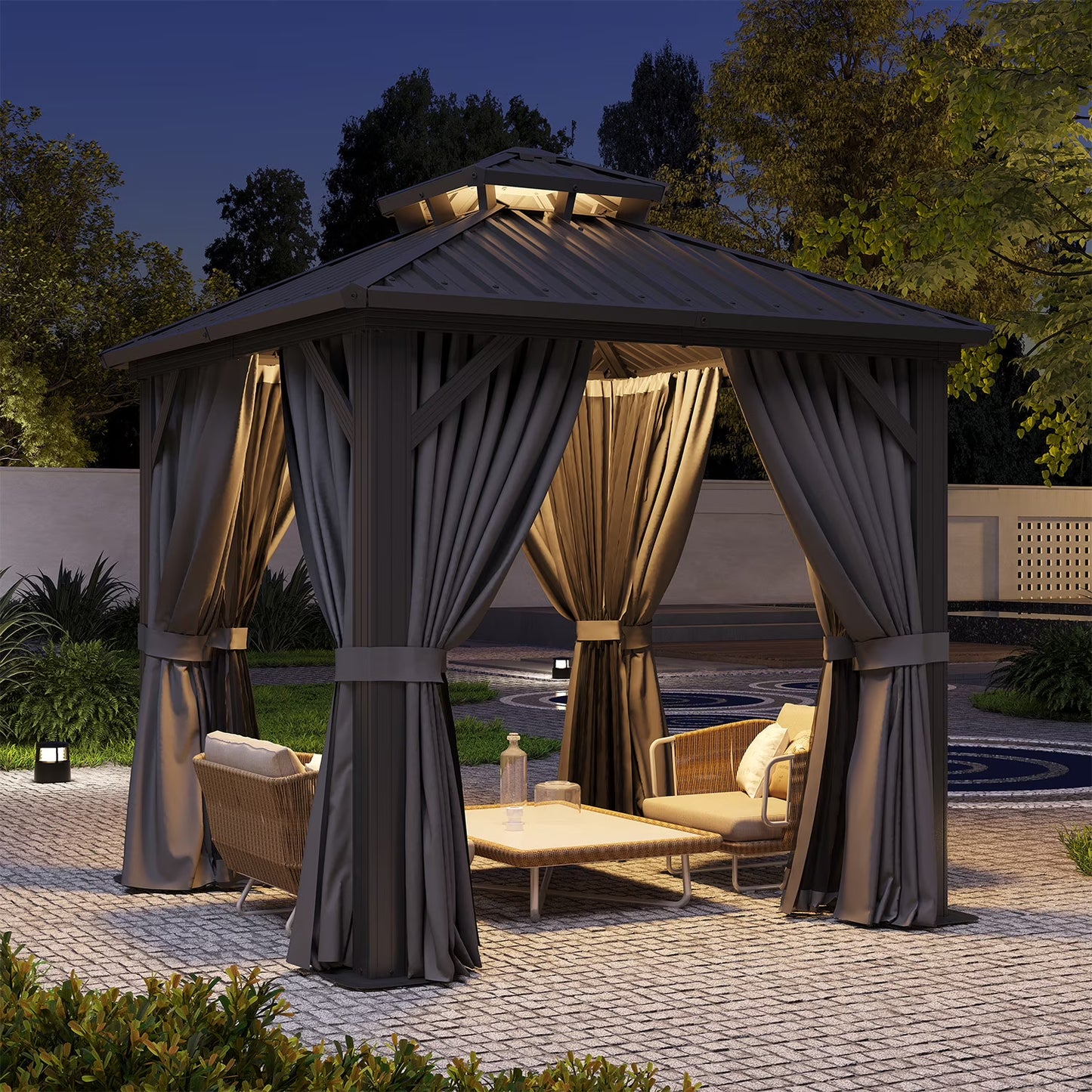 Clouddwell 10' x 12' Gazebo for Patio, Gazebo Pergola with Sloped Roof, Large Wall-Mounted Heavy Duty Awnings, for Deck, Patio and Backyard