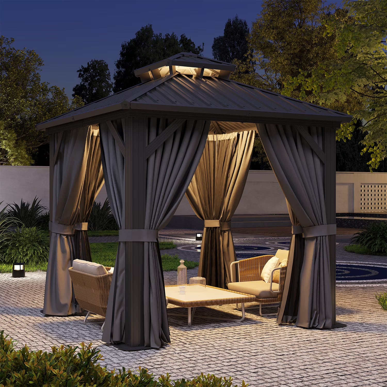 Clouddwell 10' x 12' Gazebo for Patio, Gazebo Pergola with Sloped Roof, Large Wall-Mounted Heavy Duty Awnings, for Deck, Patio and Backyard