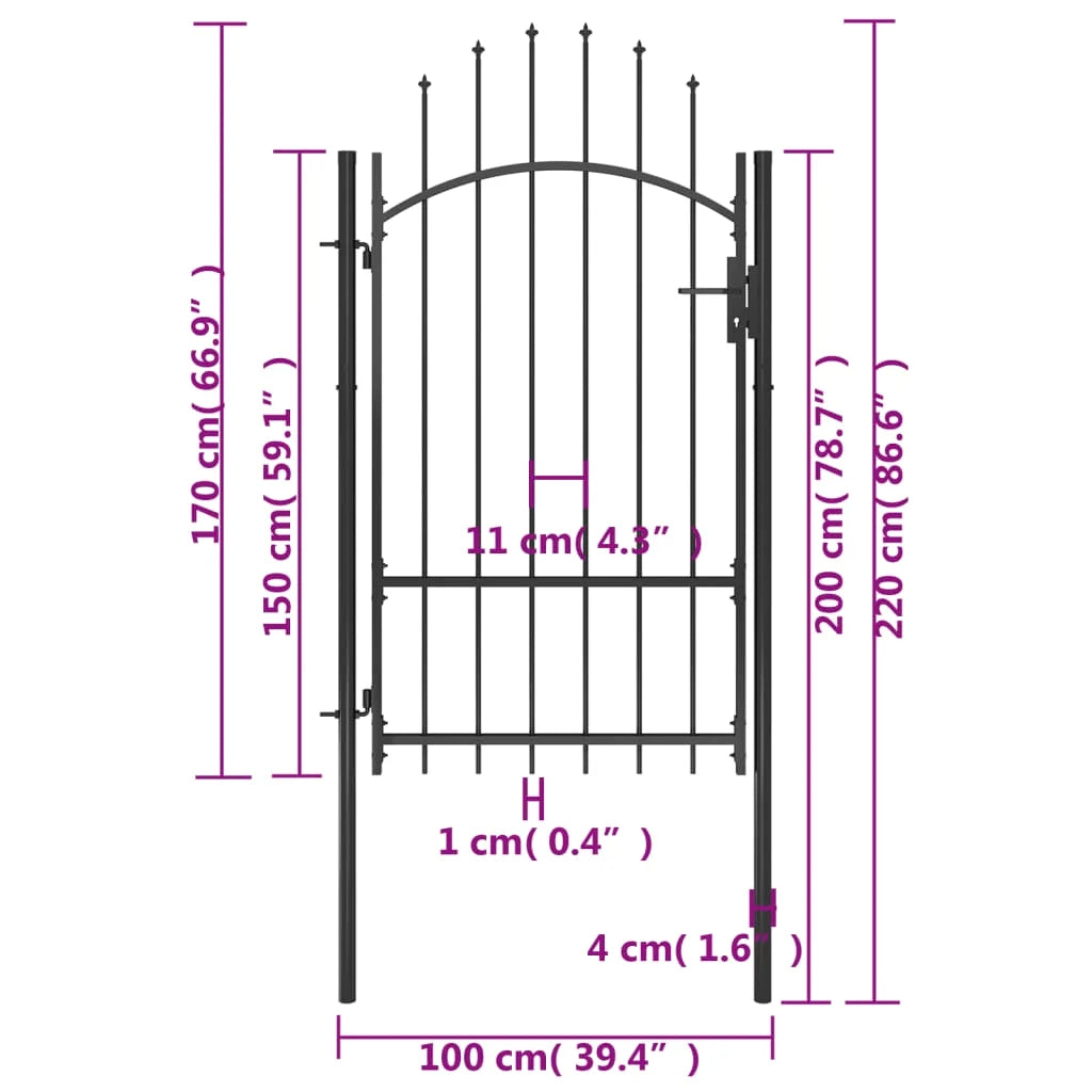 vidaXL Fence Gate Metal Fence Post Garden Gate for Outdoor Patio Lawn Steel