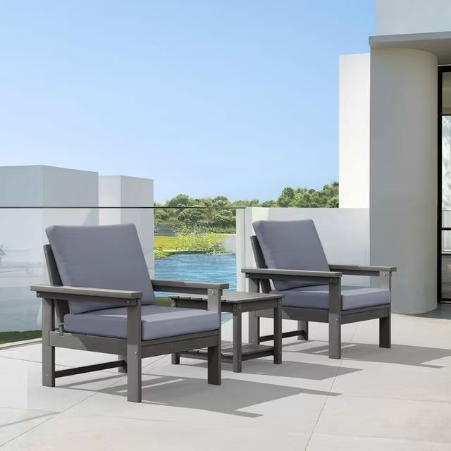 JUSTLET HDPE Patio Sofa Set, All Weather Outdoor Patio Furniture Set, 3-Seater Couch,2 Armchair,1 Side Table,1 Coffee Table, Navy Frame with Khaki Cushion