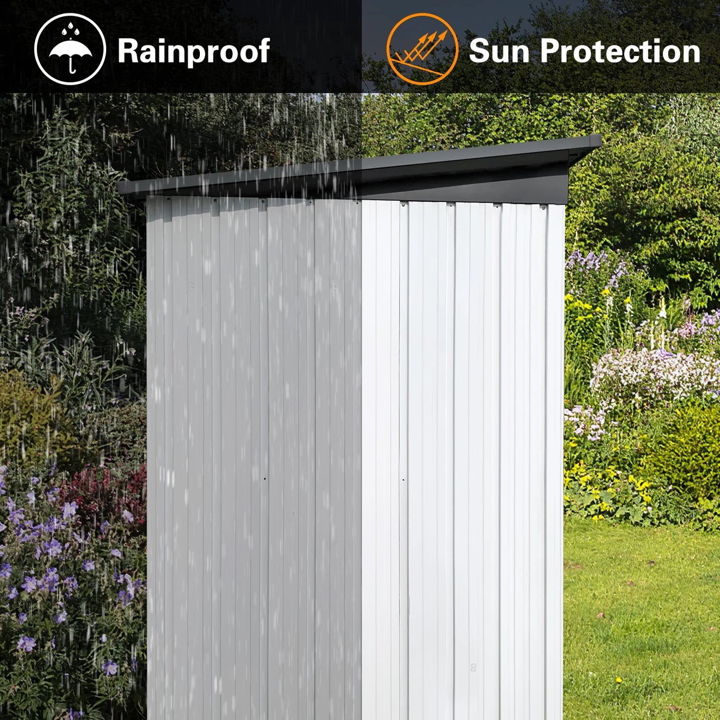 SYNGAR Storage Sheds 5 x 3 ft, Outdoor Storage Cabinet with Lockable Door Sloped Roof, Outdoor Storage Box Waterproof UV Proof for Patio Garden, Metal Tool Shed, White