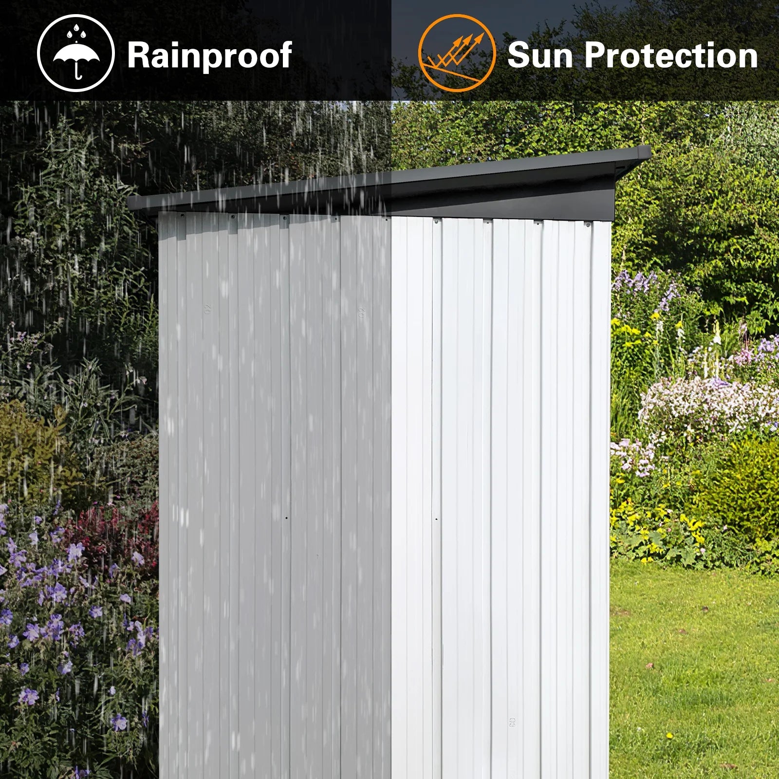 SYNGAR Storage Sheds 5 x 3 ft, Outdoor Storage Cabinet with Lockable Door Sloped Roof, Outdoor Storage Box Waterproof UV Proof for Patio Garden, Metal Tool Shed, White