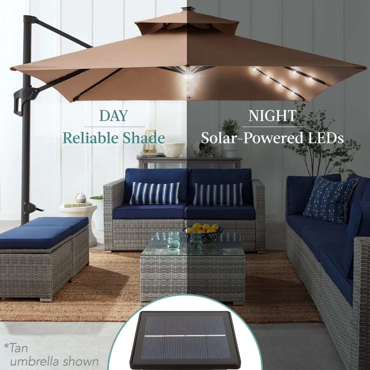 Best Choice Products 10x10ft 2-Tier Square Outdoor Solar LED Cantilever Patio Umbrella w/Base Included - Tan