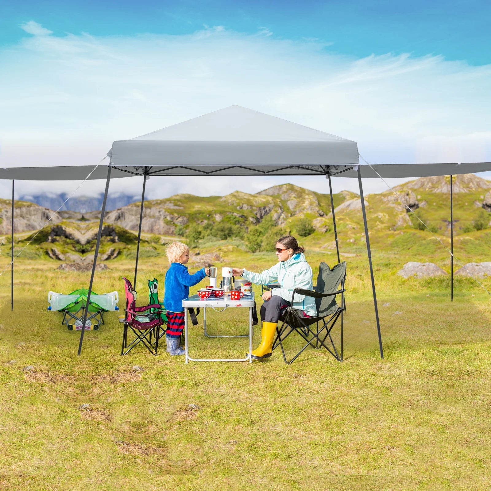 Gymax Patio 10 x 10FT Instant Pop-up Canopy Folding Tent w/Sidewalls & Awnings Outdoor