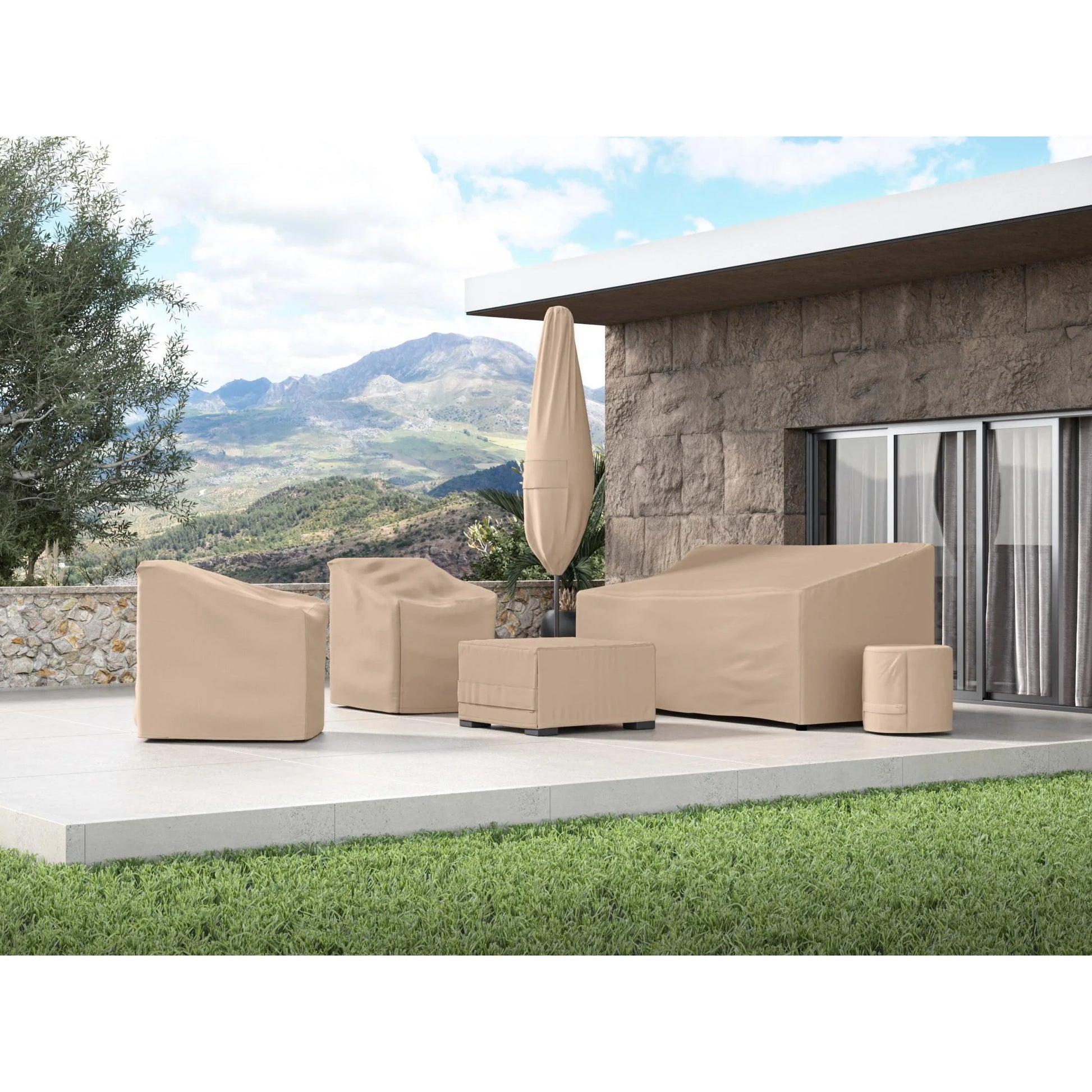 Covermates Outdoor Patio Sofa Cover - Heavy-Duty Polyester, Weather Resistant, Drawcord Hem, Seating and Chair Covers, 82W x 40D x 40H, Ripstop Tan