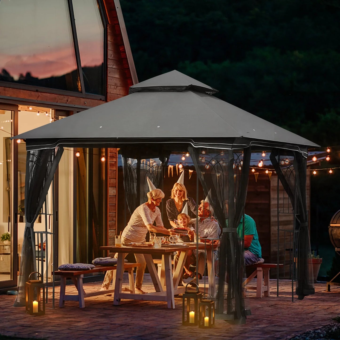 AVAWING 10x10 ft Outdoor Gazebo, Patio Double Soft-Top Canopy, Gray