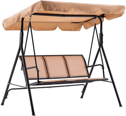 Mcombo Outdoor 3 Person Patio Canopy Swing Chair, Porch Swing, Burgundy