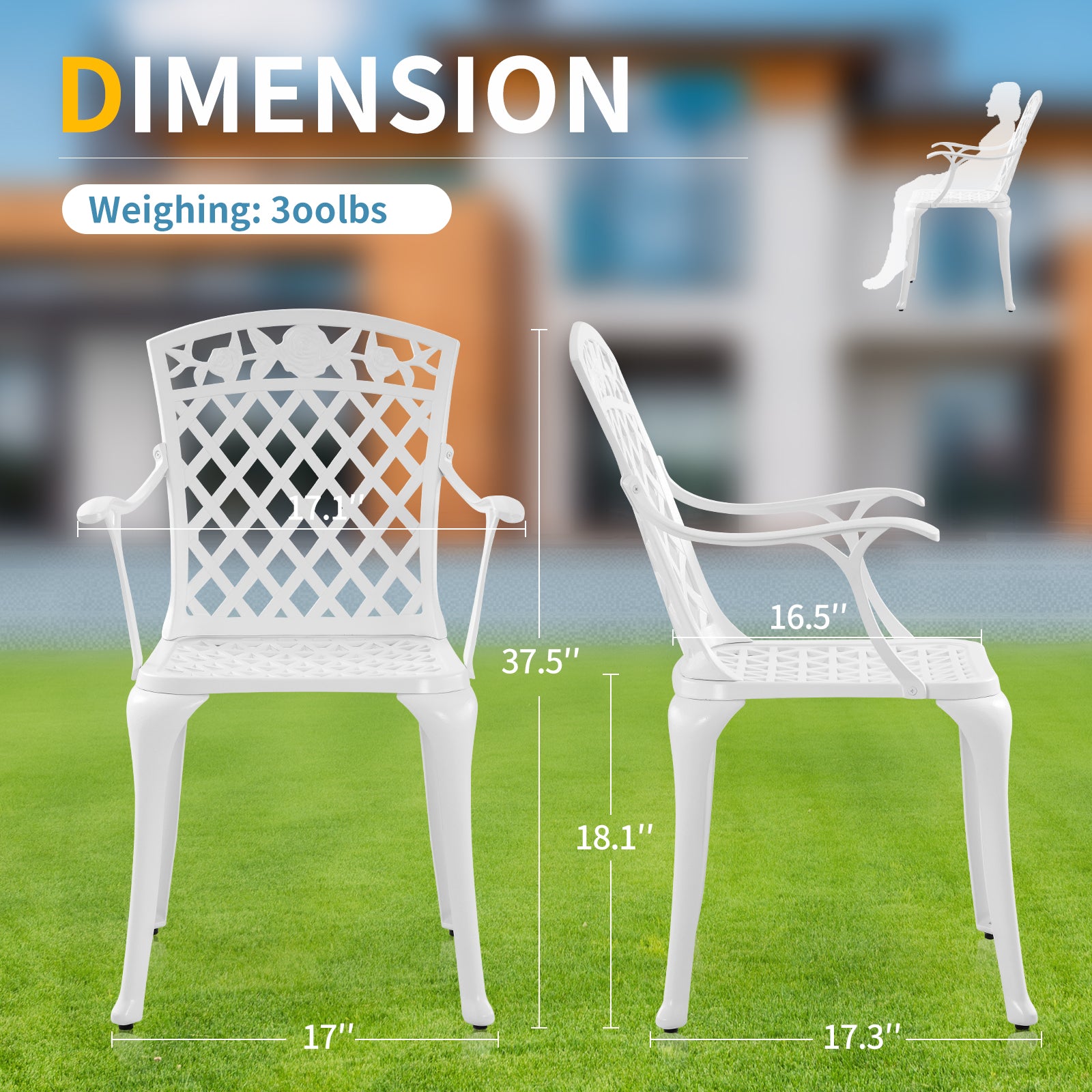 Withniture Cast Aluminum Patio Furniture Outdoor Chairs Patio Bistro Chair Set of 2 with Armrest, Metal Chair for Garden, White