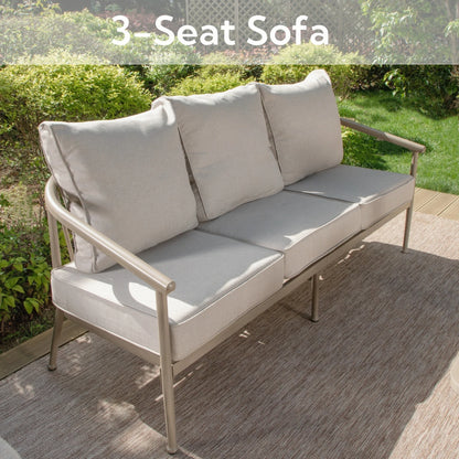MF Studio 4-Piece Windsor Style Outdoor Patio Furniture Set, Farmhouse Wood-Grain Metal Outdoor Patio Conversation Set for 5 People, Beige