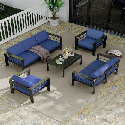 Ataucjin 5 Pieces Aluminum Patio Furniture Set, Outdoor Sectional Conversation Set Sectional Sofa with 4" Armrest & 5" Thick Cushions & Coffee Tableship in 4 boxes