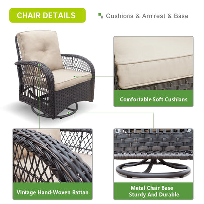 ATR ART to REAL Patio Swivel Wicker Chairs,Rattan Rocker Chairs with Side Table,Khaki