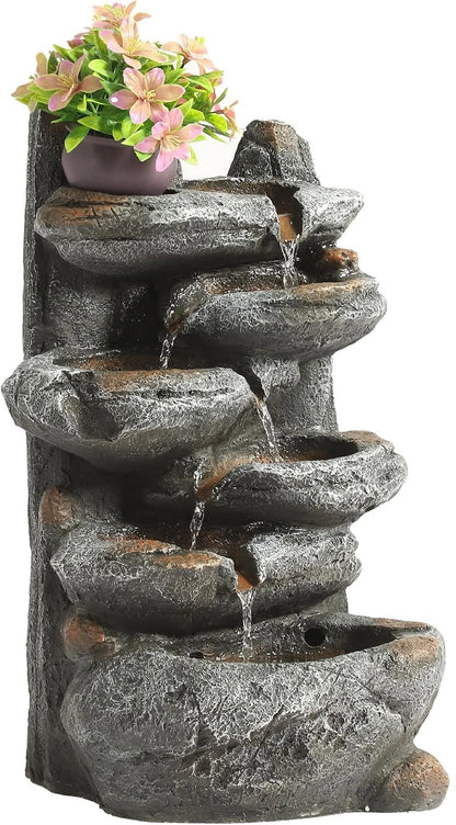 TITIMO 6-Tier Cascading Rock Water Fountain Outdoor Garden Waterfall with Lights,Fountain Indoor Decor for Garden, Patio, Backyard, Deck, Porch and Home Art Decor