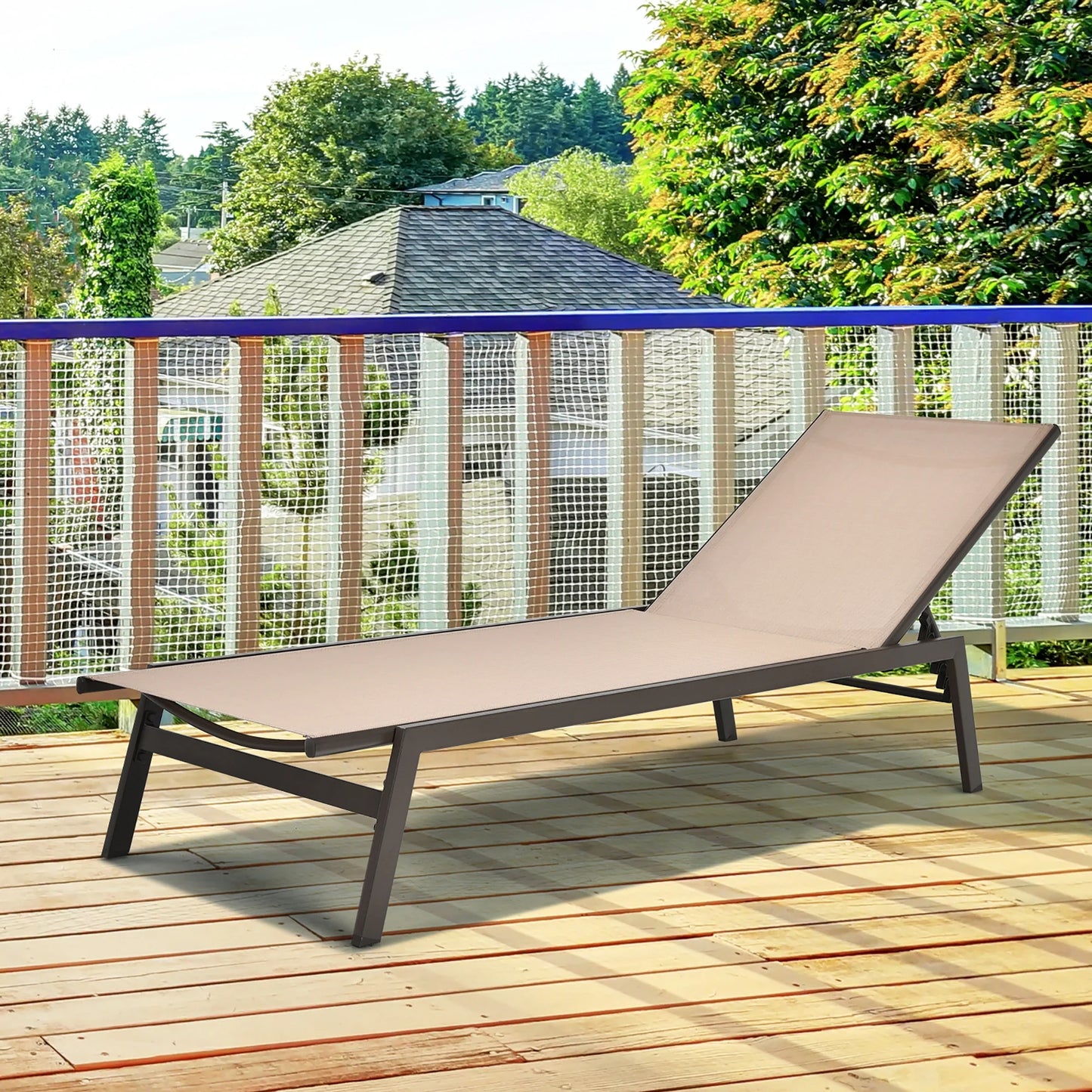 Costway Patio Lounge Chair Chaise Recliner Back Adjustable Garden Deck Brown