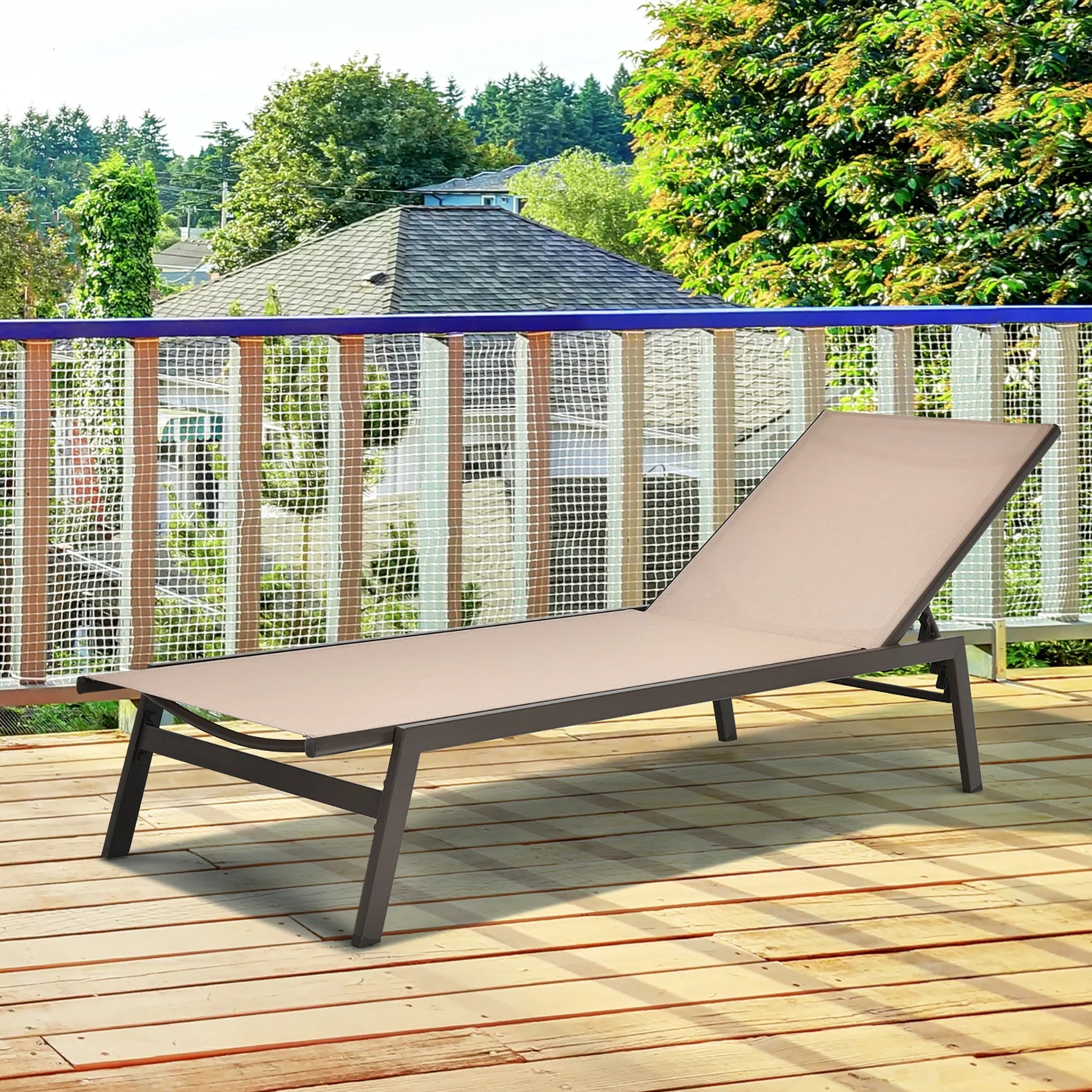 Costway Patio Lounge Chair Chaise Recliner Back Adjustable Garden Deck Brown