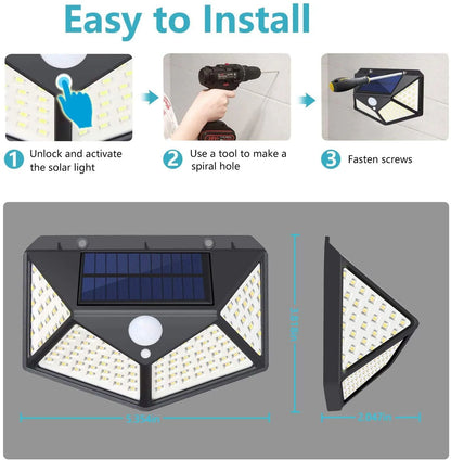 Solar Lights Outdoor - Motion Sensor Security Lights 100LED, Uibetux IP65 Waterproof Solar Powered Wireless Fence Lights with 270 Wide Angle, 3 Lighting Mode for Wall Garden Patio Garage (6 Pack)