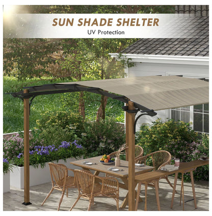 Outdoor Pergola with Bar, 12x10 ft Aluminum Metal Patio Canopy, Sun Shade for Backyard, Garden, Deck, Beige