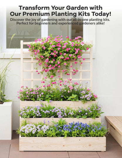 Riedhoff 3-Tier Wooden Raised Garden Bed with Trellis - Vertical Planter Box for Patio,Backyard