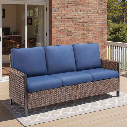 Opohoro 5-Piece Outdoor Conversation Set with Wide Armrest Patio Sofa, Ottomans and Swivel Rocking Chairs for Porch Garden