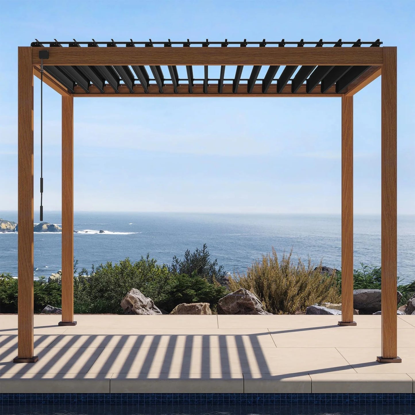 Mirador 10'x 10' 111S Outdoor Aluminum Pergola w/Adjustable Rainproof Louver for Garden, Patio, Backyard, Takasho/Wood Grain