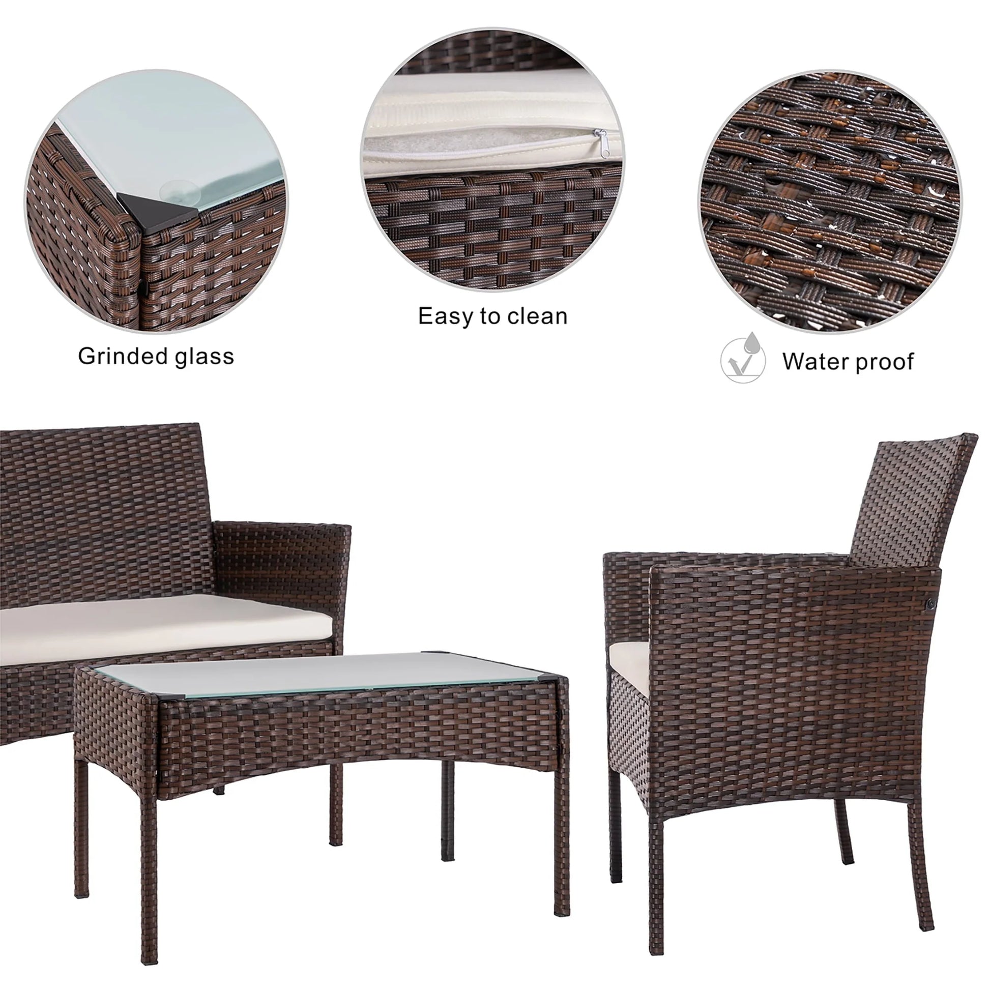 Walsunny 4 Pieces Outdoor Patio Furniture Brown Sets Rattan Chair Wicker Set