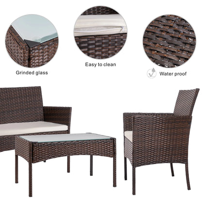 Walsunny 4 Pieces Outdoor Patio Furniture Brown Sets Rattan Chair Wicker Set