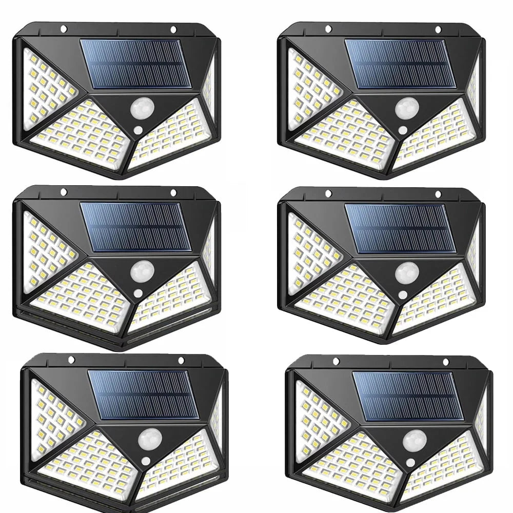 Solar Lights Outdoor - Motion Sensor Security Lights 100LED, Uibetux IP65 Waterproof Solar Powered Wireless Fence Lights with 270 Wide Angle, 3 Lighting Mode for Wall Garden Patio Garage (6 Pack)