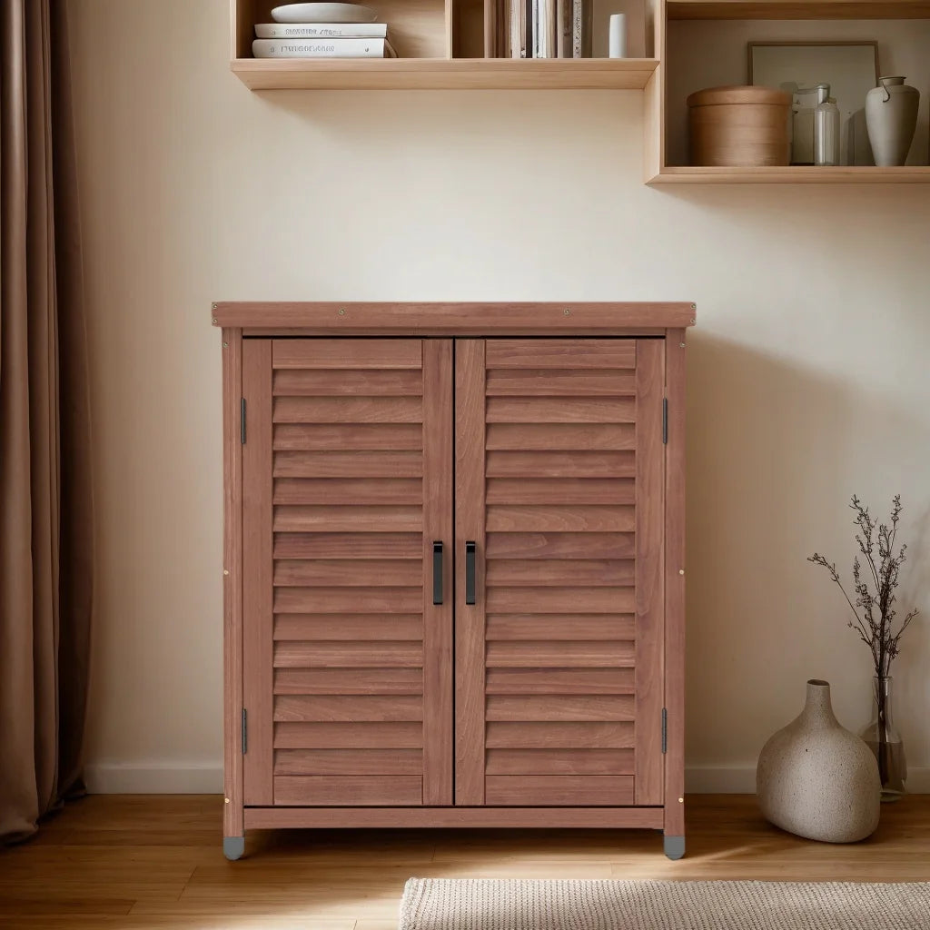 Funnil Outdoor Wooden Storage Cabinet & Potting Bench Table, Weather-Resistant Wooden Patio Furniture, Garden Workstation