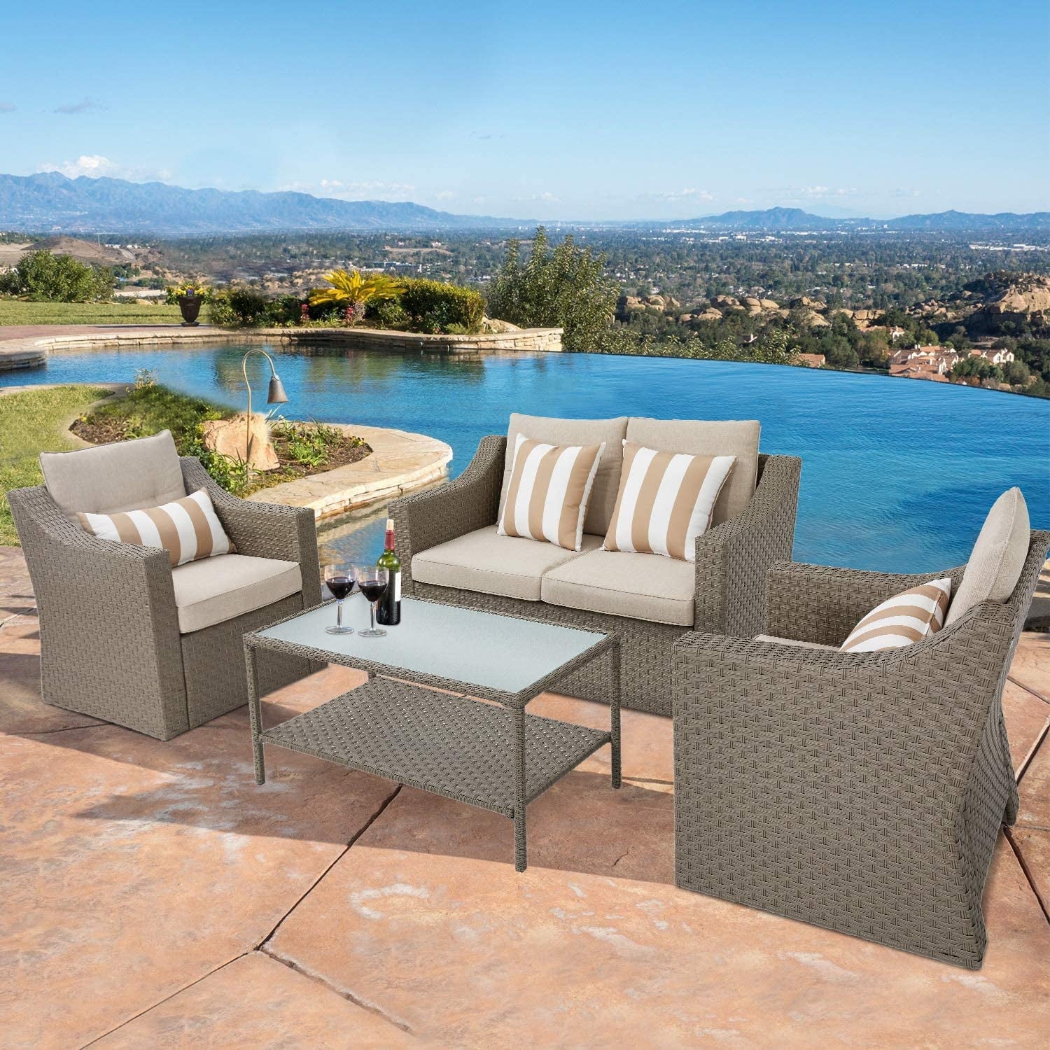 SUNCROWN 4 Piece Outdoor Patio Sectional Set ,Rattan Wicker Furniture Conversation Set (Brown)