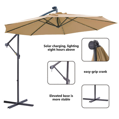 DUOSONG 10 Ft Solar Led Patio Outdoor Umbrella Hanging Cantilever Umbrella Offset Umbrella Easy Open Adustment With 32 Led Lights -Taupe taupe Metal Garden & Outdoor Canopies & Gazebos Umbrellas &