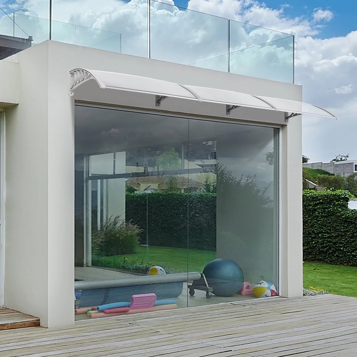 Zimtown 40"x120" Patio Front Door Patio Cover Awning Transparent Board & Gray Holder