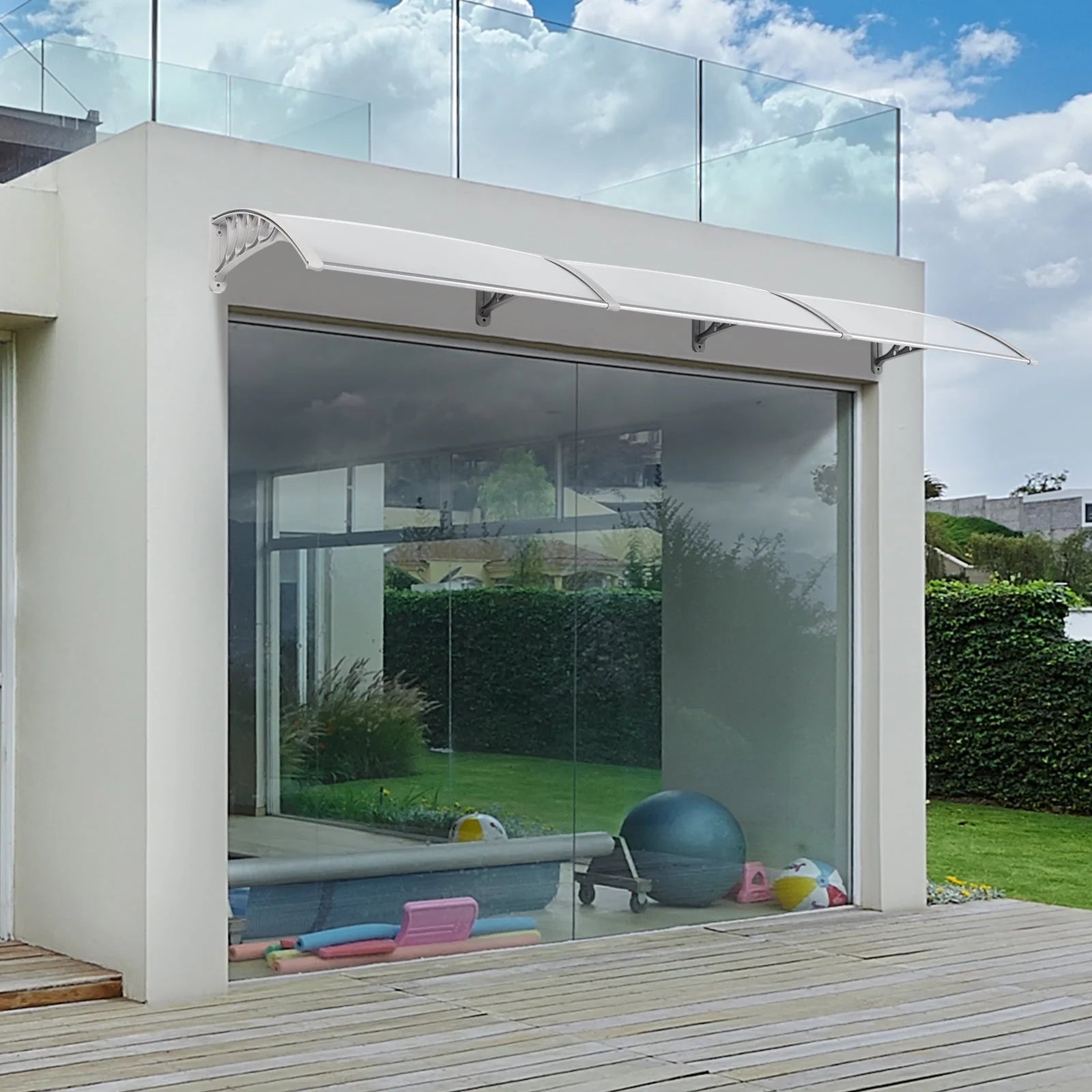 Zimtown 40"x120" Patio Front Door Patio Cover Awning Transparent Board & Gray Holder