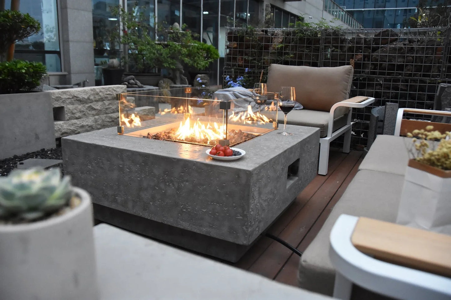 Elementi Manhattan Propane Fire Pit for Outside Outdoor Fire Pit Table Smokeless Fire Pit Concrete Square Fire Table Patio Heater Fireplace 45000 BTUs - Grey, 36 x 36 Inches