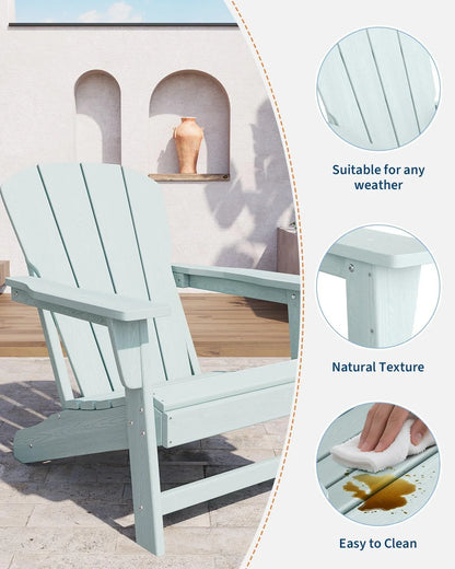 Modern HDPE Plastic Adirondack Chair - Oversize 380LB Poly Lumber Weather Resistant Firepit Chair - Outdoor Patio Chairs , Backyard, Lawn, Deck, Pool, Porch - Light Blue