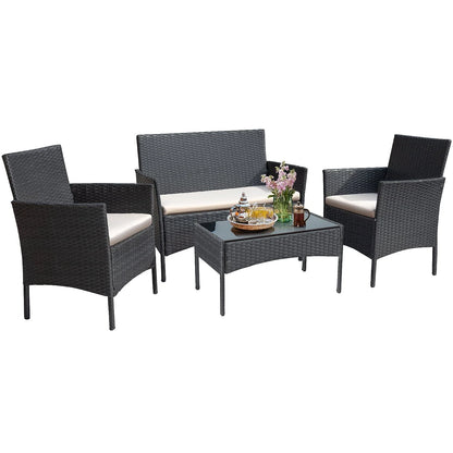 Lacoo 4 Piece Outdoor Patio Furniture PE Rattan Wicker Table and Chairs Set, Beige