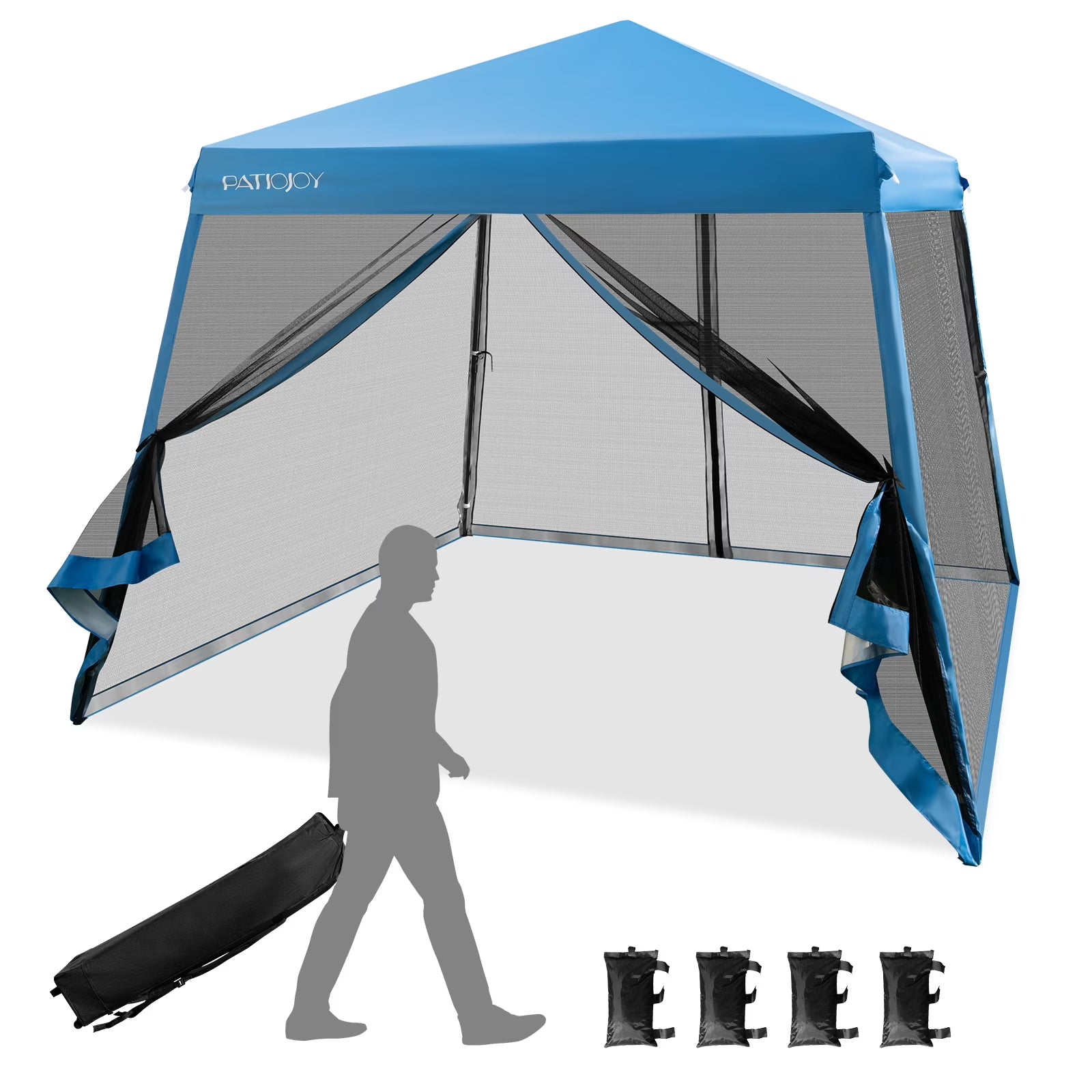 Costway 10x10Ft Patio Outdoor Instant Pop-up Canopy Slant Leg Mesh Tent Folding White