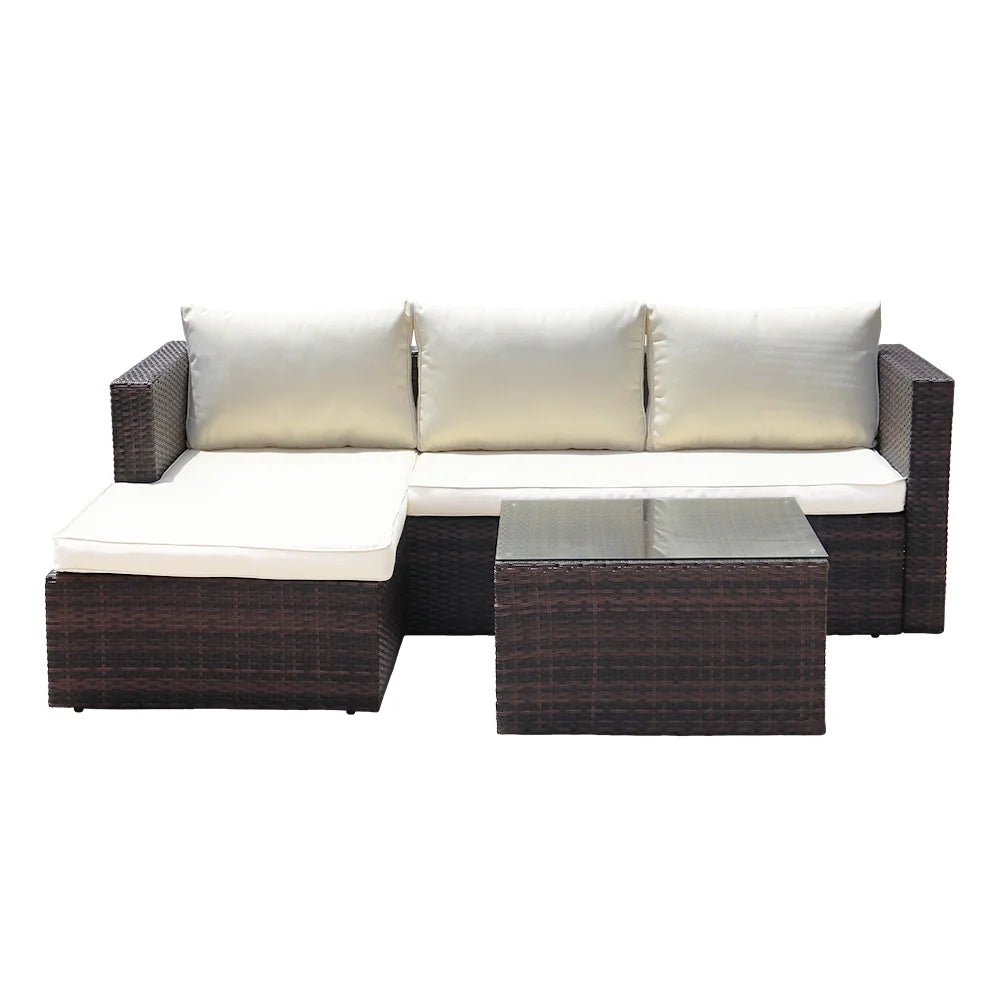 Abble 3pcs Patio Furniture Set Outddor Wicker Sectional Set Conversation Sofa Set with Cushions-Gray