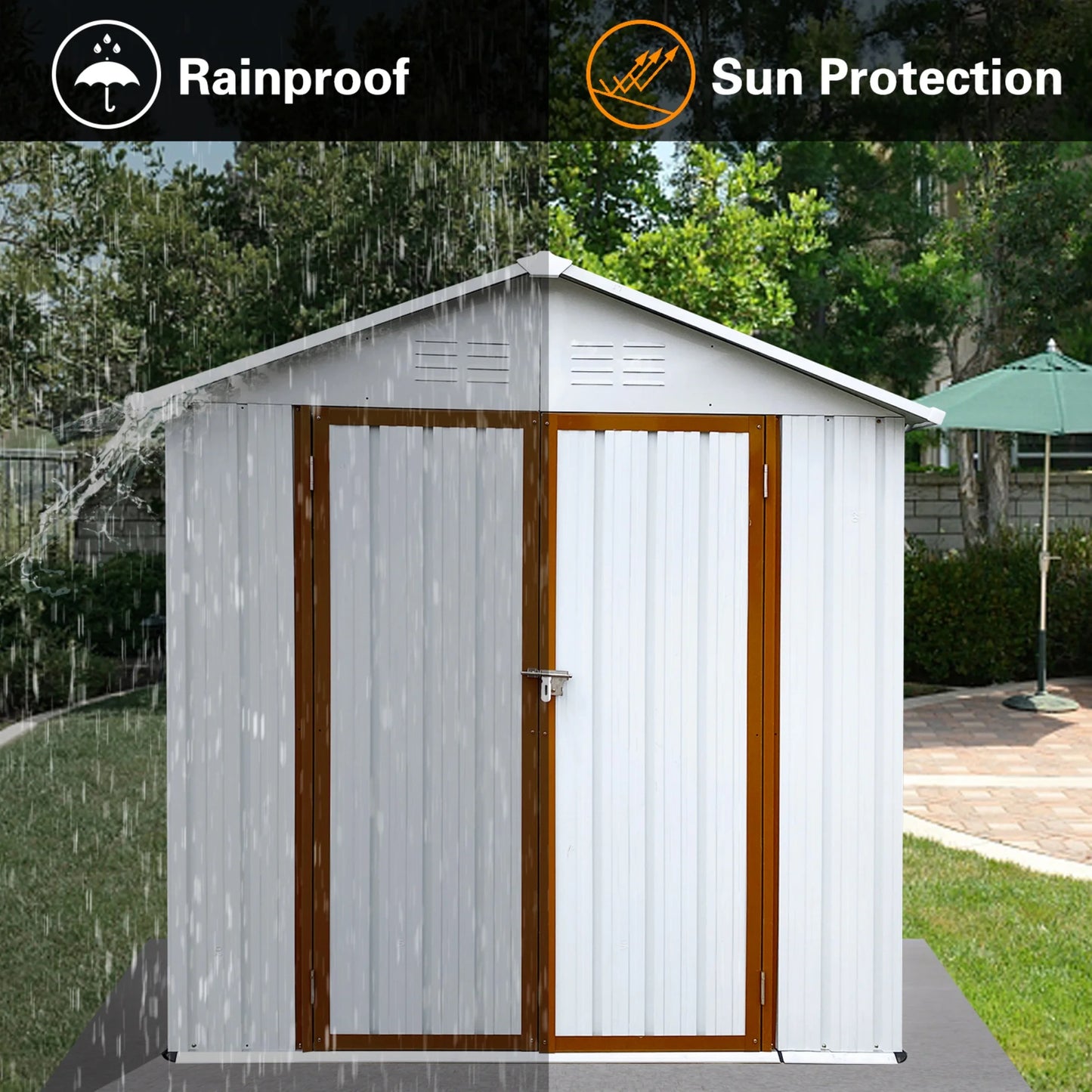 5?4 FT Outdoor Storage shed, Metal Shed with Sloping Roof and Lockable Door, Tool Shed for Bike, Toys, Backyard, Garden, Patio, White