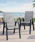 Ataucjin Stackable Dining Chairs Set of 4, High-Back Patio Dining Chairs Set, Outdoor Chairs with Textilene Fabric & Metal Frame for Lawn Backyard Deck Garden