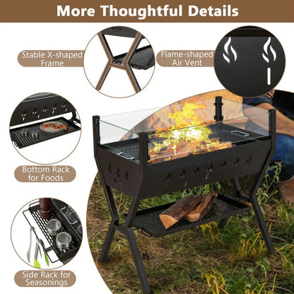 Topcobe Barbecue Charcoal Grills with Wind Guard Seasoning Racks, Cooking Space for Backyard, Patio and Parties-Black